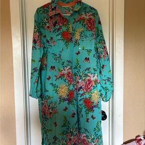 Soft Surroundings Teal and Coral Floral Blouse